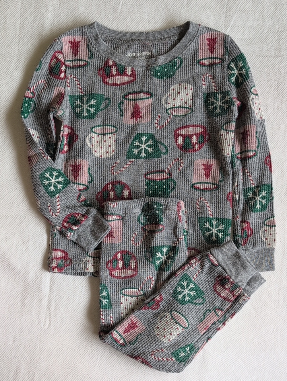 joe fresh hot cocoa thermal waffle knit pajamas matching set 2-3 yrs toddler